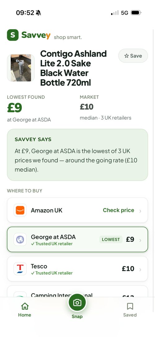 Savvey snap result — Contigo water bottle, lowest £9